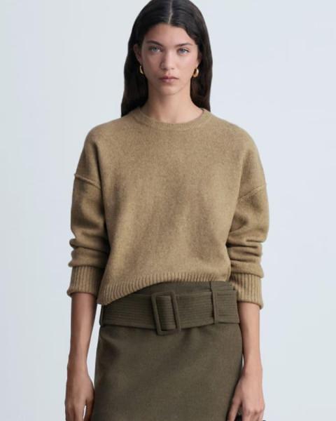 Cropped wool-blend knit sweater